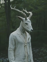 Harmonious Coexistence: Ethereal Figure Roams Twilight Forests in Documentary Style