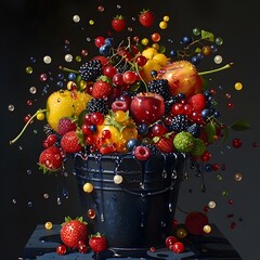 Ripe Berries Tumbling into a Resin Bucket: A Fresh Morning Harvest
