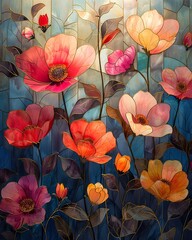 watercolor Flower Patterned Panel Decor: Artistic Wall Display, Elegant Wall Ornaments