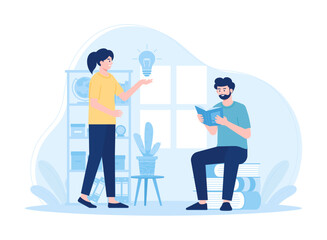 A man and a woman study together concept flat illustration