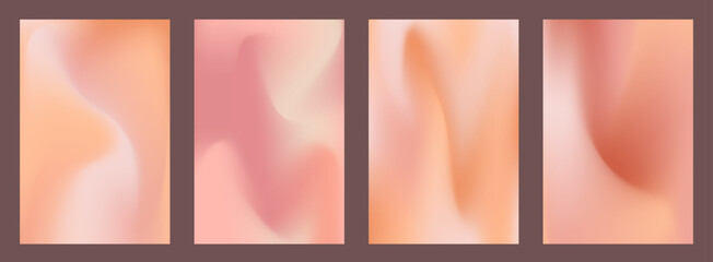 Peach gradient background set with abstract wave. Nude, peach and apricot gradient soft poster. Warm fuzz bg for wallpaper. Vector illustration © Анжелика Полтавец
