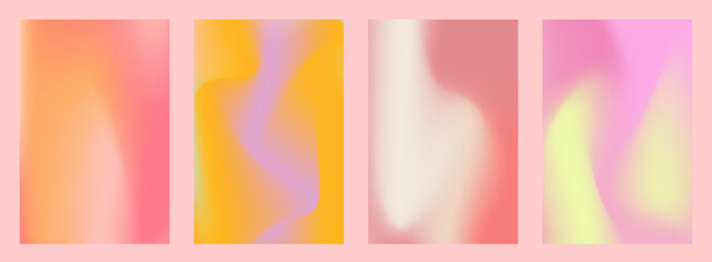 Fototapeta premium Peach gradient background set with abstract wave. Nude, peach and apricot gradient soft poster. Warm fuzz bg for wallpaper. Vector illustration