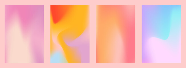 Peach gradient background set with abstract wave. Nude, peach and apricot gradient soft poster. Warm fuzz bg for wallpaper. Vector illustration © Анжелика Полтавец