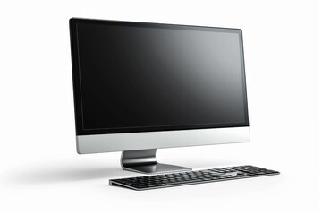 Fototapeta premium View of widescreen internet TV monitor isolated on white background. Modern digital entertainment display with high-definition clarity.