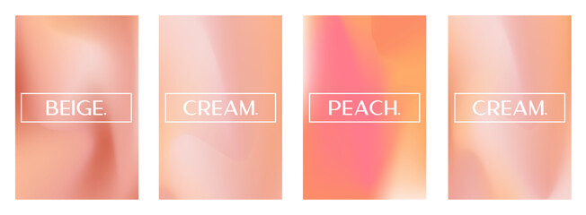 Peach gradient background set with abstract wave. Nude, peach and apricot gradient soft poster. Warm fuzz bg for wallpaper. Vector illustration © Анжелика Полтавец