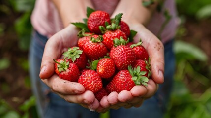 A person holding a bunch of strawberries in their hands, AI - Powered by Adobe