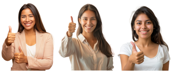 Isolated against a light background, Latina woman girl gives thumbs up and smiles, hand gesture, sales consultant, sales concept