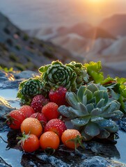 Succulent Bounty Basking in the Desert's Golden Hour