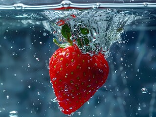 Fresh Strawberry Sinking in a Water-Filled Tank: A Visual Metaphor of Time's Passing