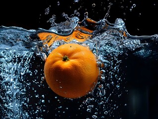 Vibrant Orange Submerged in Water Tank: High Speed Photography Study