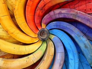 Vibrant Banana Spiraling Through a Kaleidoscope of Colors in Aerial View