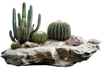 cactus and stone isolated on transparent background