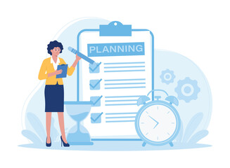 women checking off planning tasks concept  flat illustration