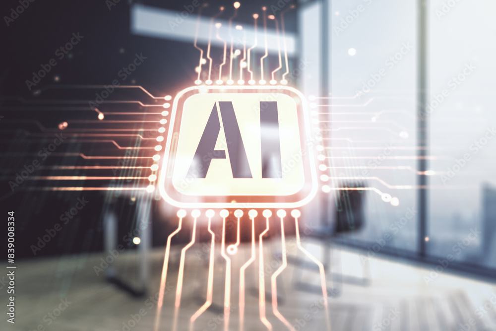 Fototapete creative artificial intelligence symbol concept and modern desktop with computer on background. mult