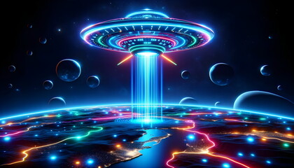 Celebrate World UFO Day with this captivating image of an unidentified flying object (UFO) hovering in the night sky.