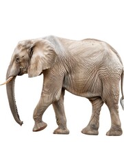 Obraz premium A side view of an elephant walking on white background