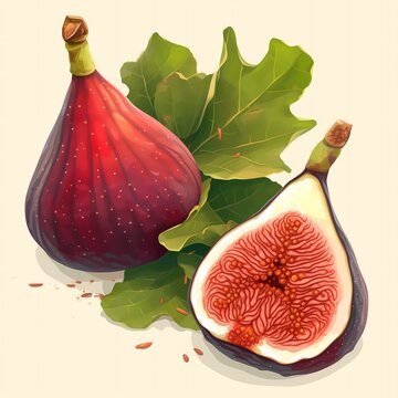 ripe figs with green leaves clip art preview