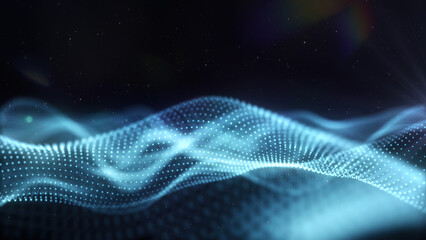 Closeup Beauty Digital Hi tech abstract background particles and light with bokeh flowing. selective focus.