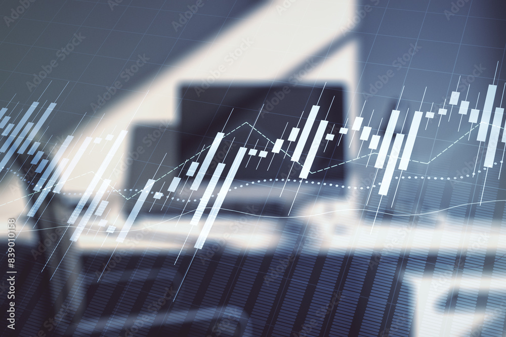 Aufkleber abstract creative financial graph and modern desktop with computer on background, forex and investme
