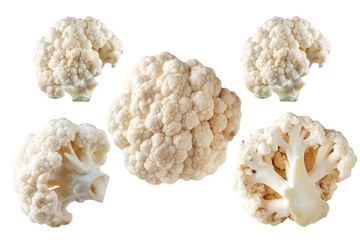 cauliflower with leaves isolated on transparent background