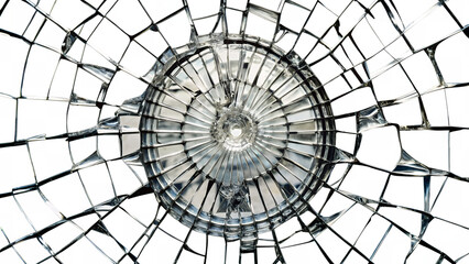 Naklejka premium broken glass with a pattern of cracks that radiate from the center, creating an intricate spider web-like structure