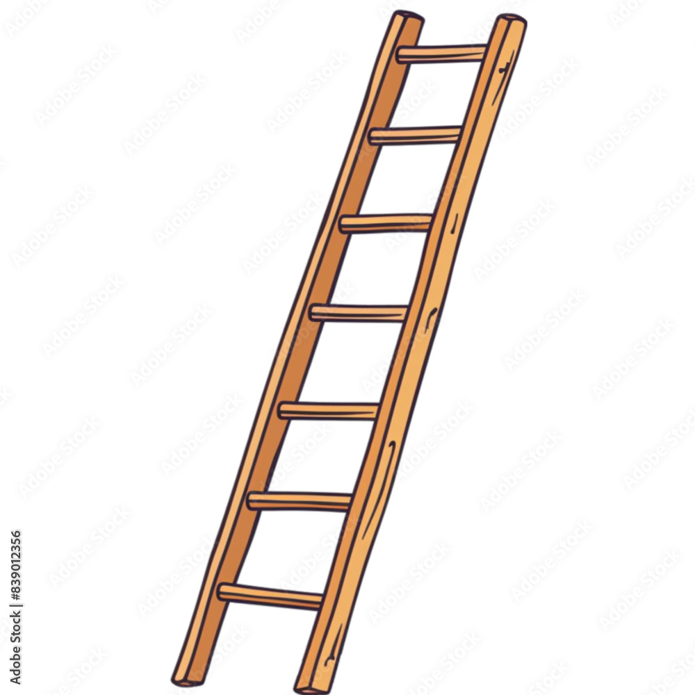 Wall mural a wooden ladder, vector illustration line art flat minimalistic style in the style of white background