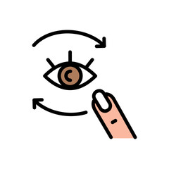 Moisturizing skin around the eyes color icon. Skin care. Cosmetic procedure. Woman applying eye cream flat icon. Pictogram for web page, mobile app. UI UX GUI design element.