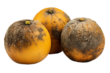 Trio of Decaying Citrus Delights on a White or Clear Surface PNG Transparent Background..