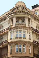 Obraz premium An elaborate corner, bay window of the facade of the Serbian Academy of Sciences and Art, an example of Art Nouveau architecture in the city center of Belgrade, Serbia