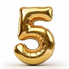 5 number golden balloon isolated