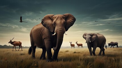 elephants in the savanna