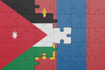 puzzle with the colourful national flag of mongolia and flag of jordan .