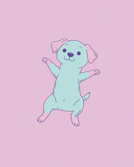 Minimalistic Symmetrical Full-Body Puppy Drawing in Light Pink, Baby Blue, Lavender, Mint Green, Using Basic Geometric Shapes for Humorous Illustration with Smiling Face for Stock Illustration and Pho