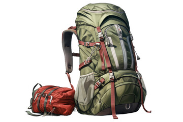 The Duo Of Travelers: Backpack and Duffel Bag on a White or Clear Surface PNG Transparent Background..