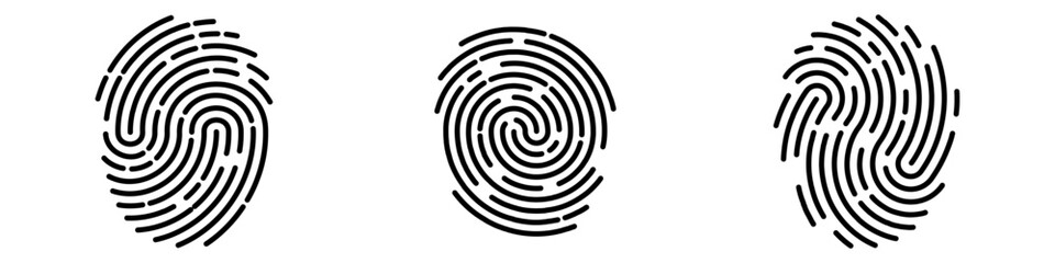 Set of vector fingerprints of different types. Personal identification. Fingerprints in black on an isolated background. Stock illustration EPS 10