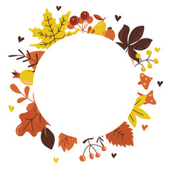 Autumn. Autumn frame. Autumn card. The frame is decorated with bright autumn leaves. Vector illustration flat design. Hand-drawn.