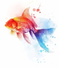An icon set with goldfish and different styles, a modern drawing, and a modern drawing