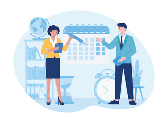the two business people mangement time for business  concept  flat illustration
