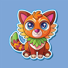 Colorful vector color splash illustration of a cute cat sticker