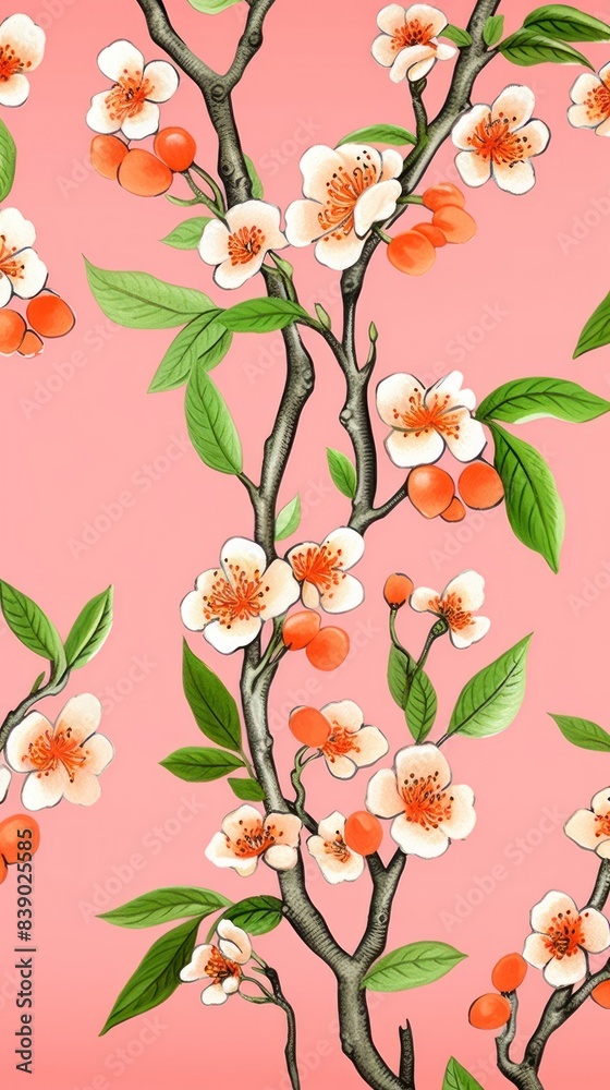 Wall mural Peach Blossoms blossom wallpaper pattern.