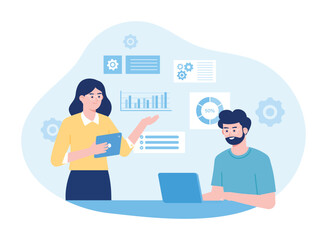 people are analyzing business growth charts concept flat illustration