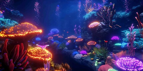 Various neon lights and special effects in the underwater world, Children's Day, Christmas, New Year, aquarium, sense of the future, technology, multi-racial cultural exchange, attitude towards life, 