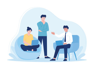 employees at a work meeting concept flat illustration