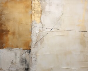 Fototapeta premium White and Gold Large Strokes of Paint, Fashionable art Design of an Abstract Painting on Canvas