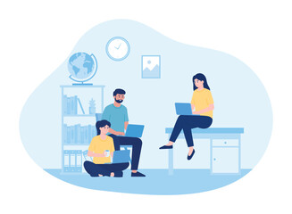 people working together in a room concept flat illustration