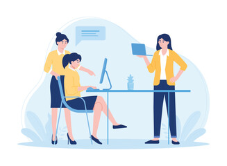 female employees conduct a work meeting concept flat illustration