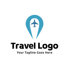 logo design combining the shape of a pin map with an airplane, logo design traveling template