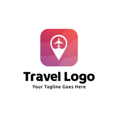 logo design combining the shape of a pin map with an airplane, logo design traveling template