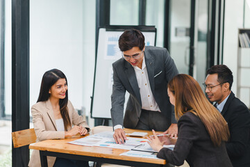 Business formal meeting conference discussion with coworker, shareholder, or client, concentrating on private ideas, data reports, and analysis. 