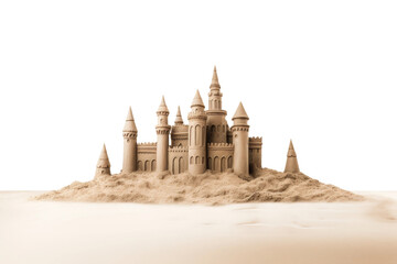 Majestic Sandcastle Rising on a White or Clear Surface PNG Transparent Background..